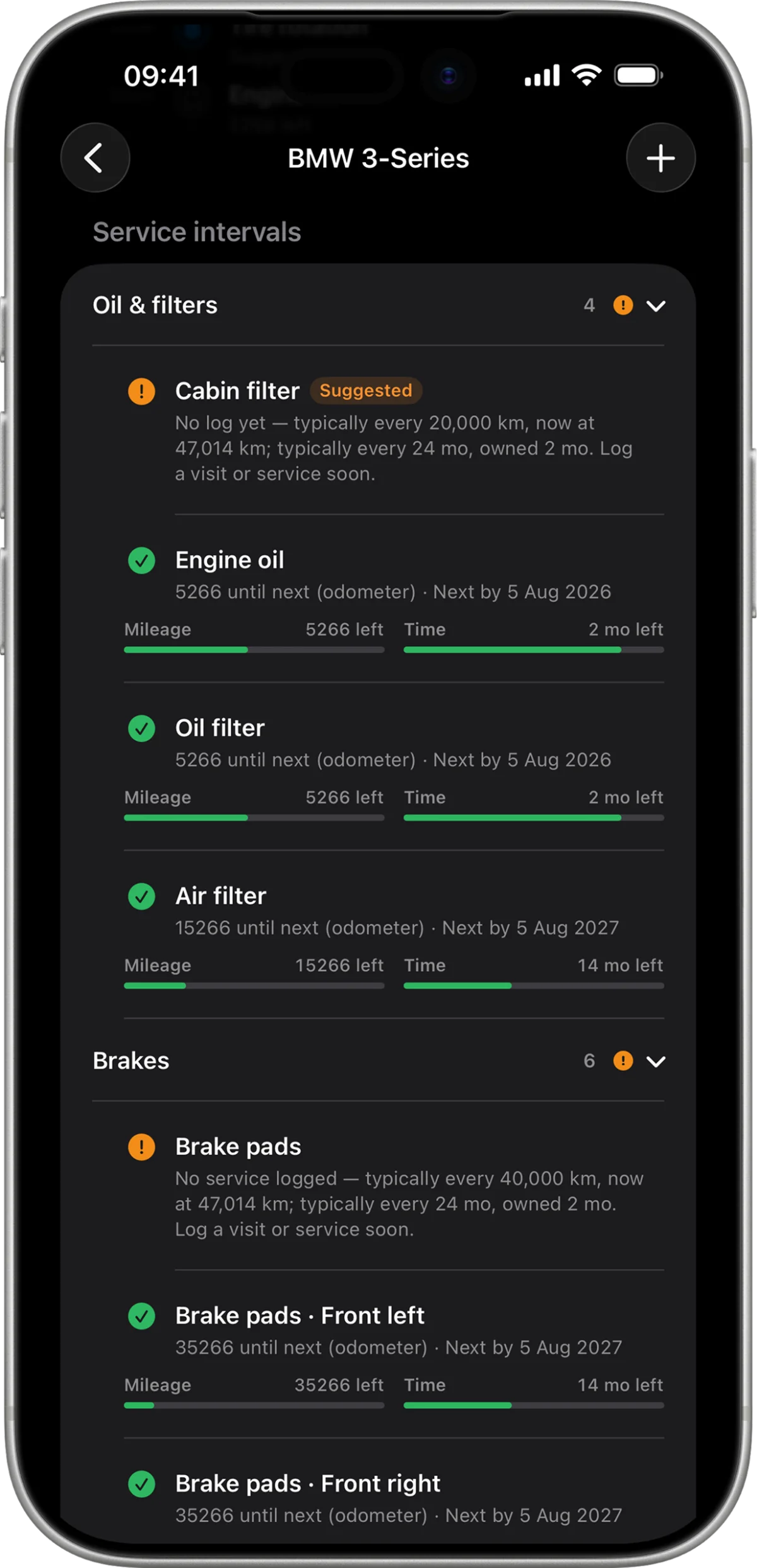 Cura service intervals screen showing due soon and overdue reminders